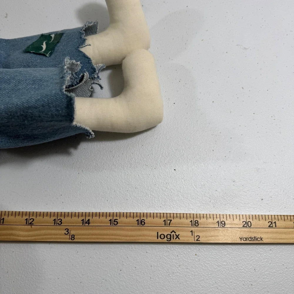 Adorable Bunny scarecrow Doll Plush Stuffed Animal Straw‎ Hat Denim Overall